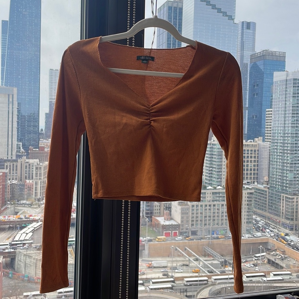 V neck burnt orange Henley long sleeve